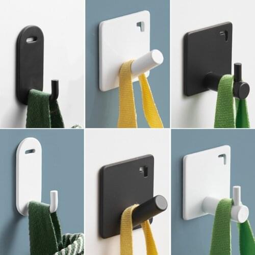 1pc Aluminum Alloy Hook Single Hook Punch-free Metal Bathroom Black White Coat Hook