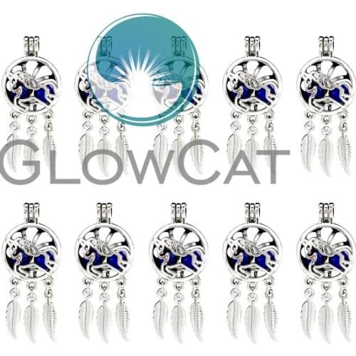 10X K751 Dream Catcher Unicorn Beads Cage Locket Pendant Essential Oil Diffuser Stone Pearl Cage Jewelry Making