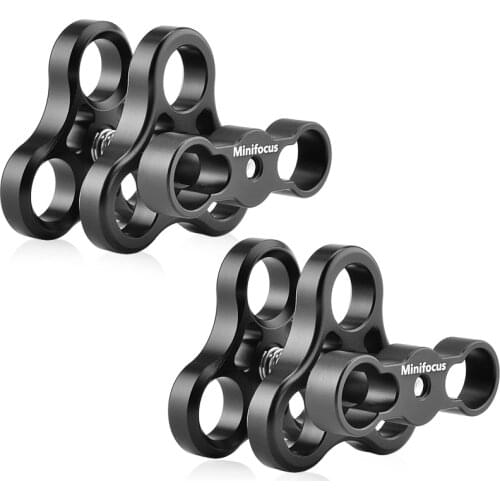 3 Holes Ball Clamp Mount x 2pcs, 1'' Triple Holes Camp for Video Light Flash Light Arm System Underwater Diving Camera Arm Tray