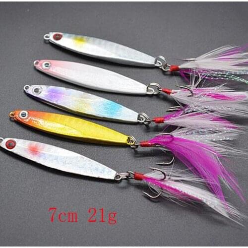 5Pcs Metal iron plate Multicolor Feather Fishing bait 21g 14g Reflective Hard Lure Sea Fishing Tackle