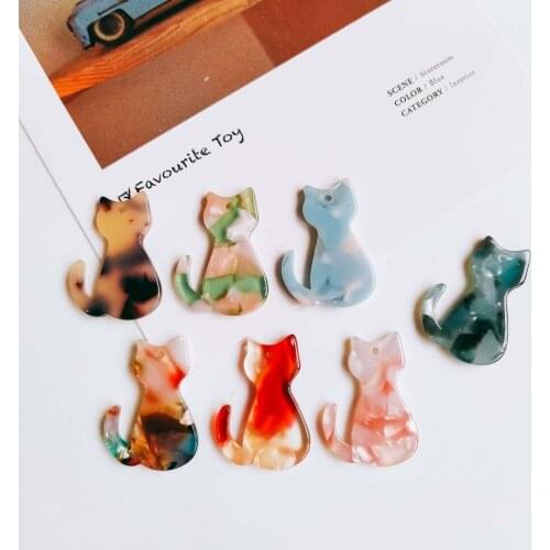 Cat Shape Resin Plastic Acetic Acid Eardrop Diy Material Pendant Necklace Earring Charms Jewelry Component 8pcs
