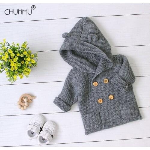 Baby Coat Girls Winter Knitted Jackets For Children Solid Color Hooded Knitted Outerwear Infant Coat Newborn Clothes Kids Jacket