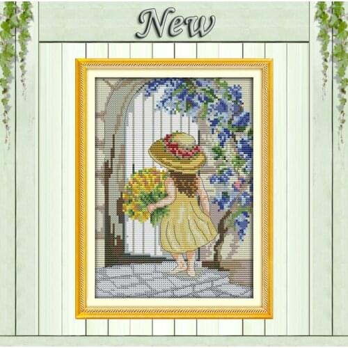 The girl sending flowers diy decor painting counted printed on canvas DMC 11CT 14CT kits Cross Stitch embroidery needlework Sets