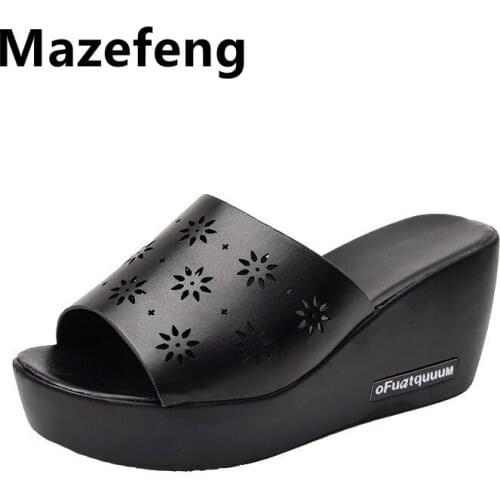 Hot Sale Women Shoes Summer Fashion PU Leather Leisure Shoes Women Platform Wedges Fish Mouth Sandal Thick Bottom Slippers