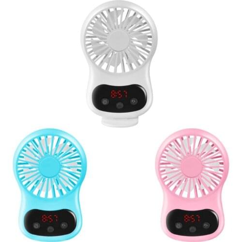 YAM 1PC Mini Portable Creative Desktop Fan with Time Clock USB Rechargeable Handheld Air Cooler Summer Cooling Tool