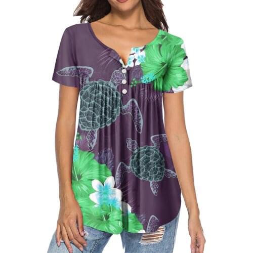 HYCOOL Custom Personalised New Polynesian Women T-Shirt Blouses Ladies Women Casual Short Sleeves Button Loose Church Tops Women