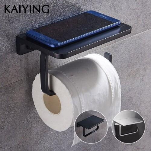 KAIYING Toilet Paper Holder Alumimum Bathroom Accessories Wall-Mounted with Mobile Phone Storage Shelf Rack,Black/Silver