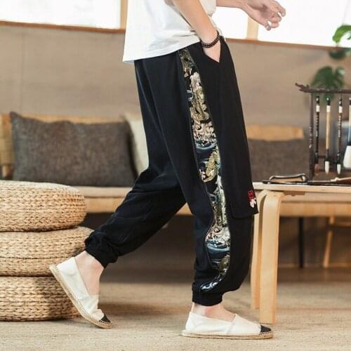 Chinese Style Retro Cotton Pants Men Clothing Autumn Fashion Kimonos Trousers Loose Casual Pants Plus Size Harem Pants 12116