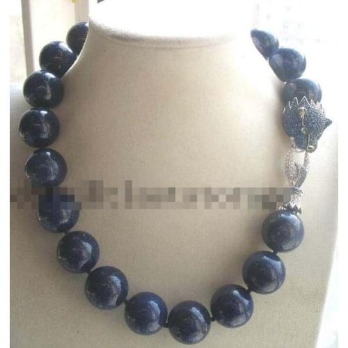 New beautiful lapis lazuli round 16mm leopard clasp necklace 18" 36" earring set