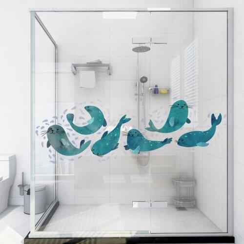Cute sea lion combination wall sticker Living room Bedroom Bathroom bathtub decoration Mural Art Decals stickers Wallpaper