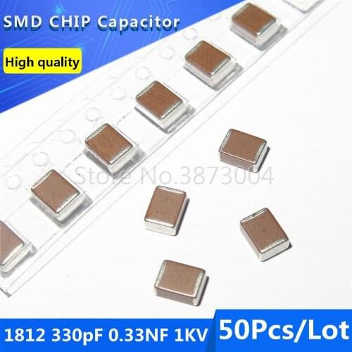 50pcs 1812 330pF 0.33NF 1000V 1KV 10% Thick Film Chip Multilayer Ceramic Capacitor