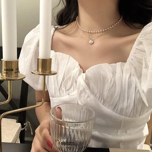 Fashion Chain Pearl Necklace For Women Baroque Pearl Metal Charm Pendants Necklaces Choker Bead Chain Jewelry Gifts