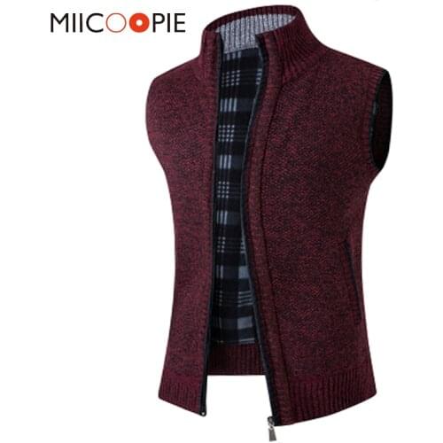 Mens Wool Sweaters Vest New Brand Autumn Thick Warm Men Casual Zipper Cashmere Sleeveless Sweater Knitted Fleece Veste Hommes