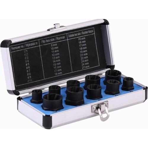 10pcs 9-19mm Damaged Nut Bolt Remover Kit Stud Extractor Broken Bolt Screw Remover Hand Tools Set Threading Tools Kit Black Nuts