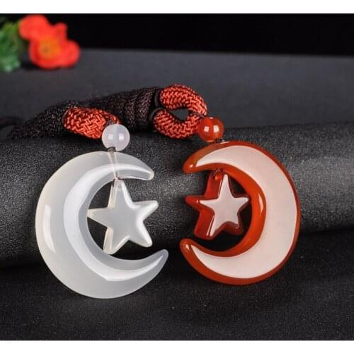 Natural Ice-white Chalcedony Pendant Jewelry Fine Jewelry Star moon Agate Sunshine Moon Pendant Necklace Sweater chain Jewelry