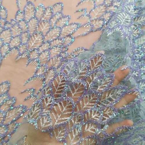 2021 Latest Purple High Quality African Net Lace French Sequin Fabric for Sewing Women Party Dresses Floral Tulle Mesh Material