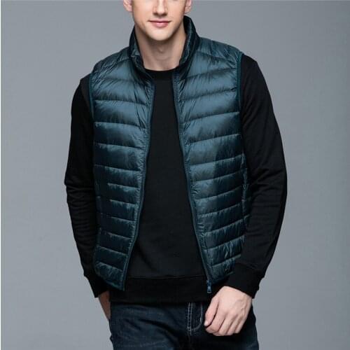 Gowyimmes Autumn Slim Men Down Vest Big Size Short Light Thin Sleeveless White Down Coats Waistcoat Winter Clothes Clothing P408