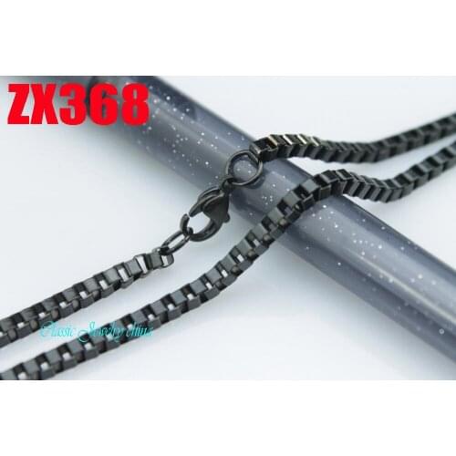Black color 100% stainless steel necklace 3mm box chain Jewelry women male lady fashion chains 20pcs ZX368