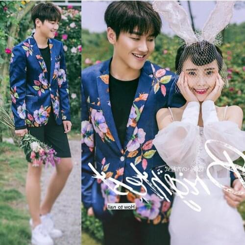 Singer dance stage slim clothing for men printing suit set with pants 2020 mens wedding suits costume groom mens formal dress