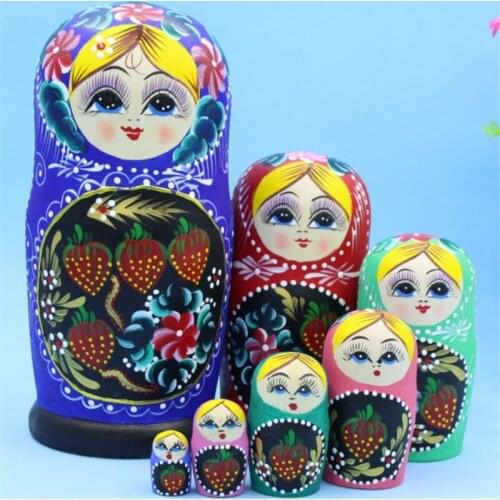 Russian Doll 7Layer Hand-Painted Strawberry Patern Dry Wood Formaldehydeless Top Grade Matryoshka Doll Nesting Children Gift L30