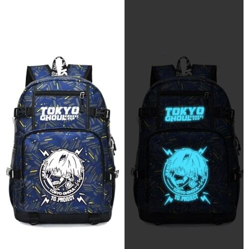 Tokyo Ghoul Kaneki Ken Anime Backpack Fashion Laptop Travel Backpack with USB port students Book School Bag Glow in the Dark