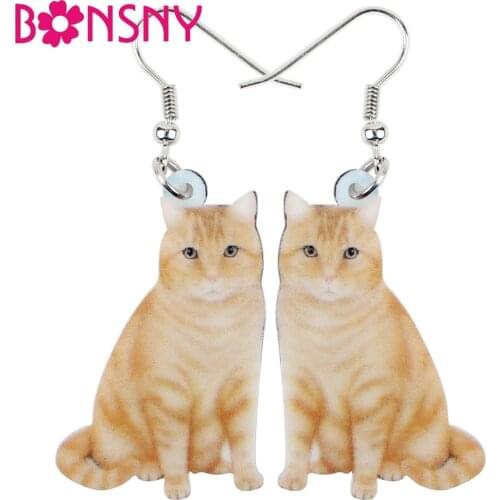 Bonsny Acrylic Orange Cat Kitten Big Long Dangle Drop Earrings Novelty Animal Jewelry For Girls Women Ladies Teens Accessories