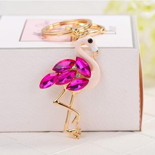 Cute Rhinestone-Crystal Flamingo-bird Keychains Charm Enamel-Animal-Swan Women Girls Bag Key Chain Car Keyring Trinkets