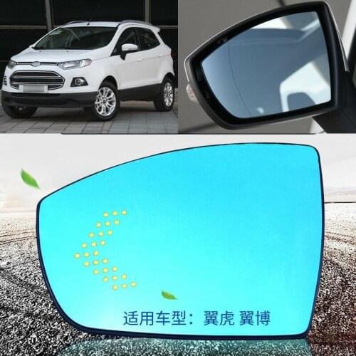Blue mirror For Ford Ecosport Car Rearview Mirror Glare Proof Blue Glasses Led Lamp Heated turn single lamp