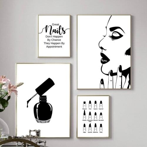 Nordic Fashion Nail Art Posters and Prints Salon Quotes Black White Minimalist Canvas Painting Home Decor Shopping Mall Store