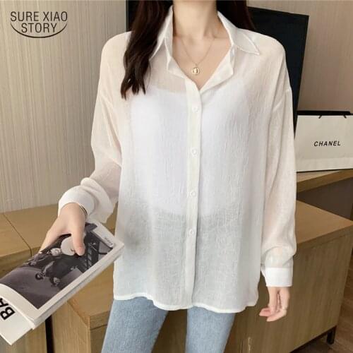 Thin Summer Elegant Casual Shirt Womens Loose Outer Wear All-match Sunscreen Shirt Womens Solid Sweet Long-sleeved Shirt 16170