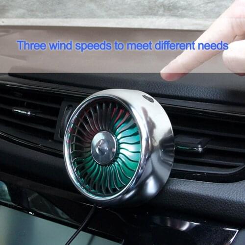 Electric Car Fan 3 Speed Adjustment USB Dual Head Car Auto Cooling Air Circulator Fan Air Conditioner Colorful Light Dashboard