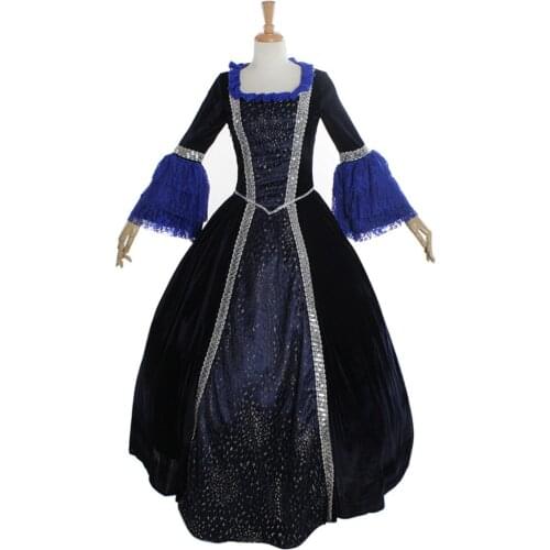 Victorian Marie Antoinette Rococo Medieval Gown Dark Blue Ball Dress Gothic Cosplay Costume Tailor Made