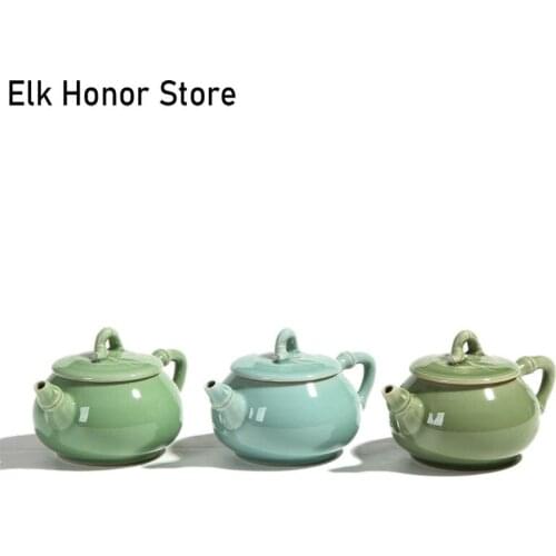 240ml Longquan Celadon Teapot Personal Handmade Bamboo The Spherical Filter Teapot Ceramics Arts Teapot Antique Teapot
