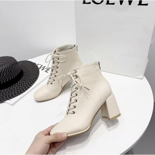 HOT Women Ankle Boots PU Leather 35-39 Feet Length Boots For Women Round Toe Chelsea Boots High Heel Ladies Chunky Heels Boots