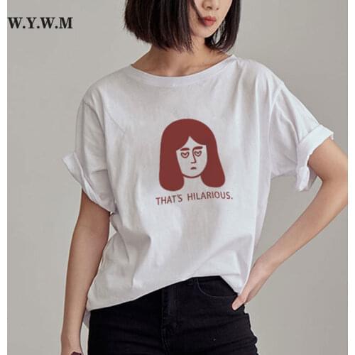 WYWM Cartoon Funny Character Printed Tshirts Woman Harajuku Cute Oversized Graphic Tee Summer Loose Short Sleeve Female Tops