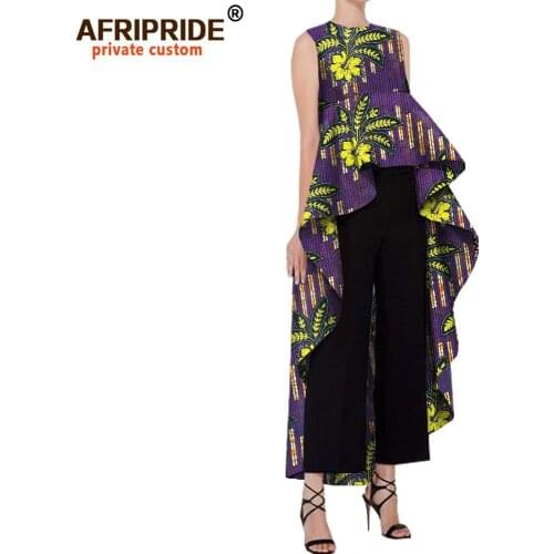 2020 spring&autumn african coat for women AFRIPRIDE sleeveless ruffles o-neck women wax cotton coat ankle length back A1824004