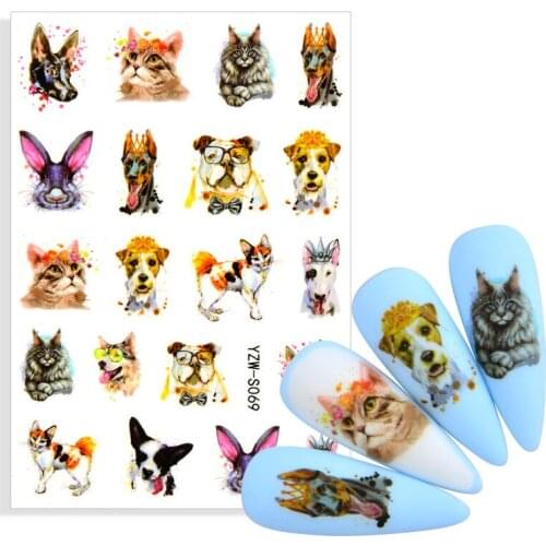 1 Sheet 3D Cute Animal Adhesive Nail Sticker DIY Colorful Abstract Image Nail Art Paper Decoration Manicure Style Tool
