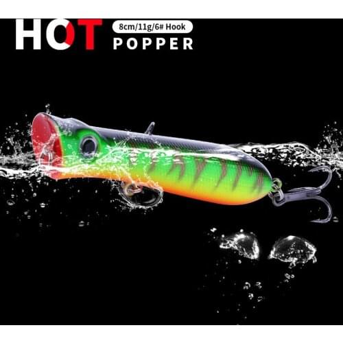 1Pcs 8cm 11g 6# Hooks Pesca Artificial Bait Peche Fishing Tackle Popper Lure Fishing Wobbler Top Water Crankbait for Trout