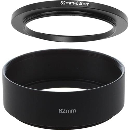 2 Pcs for Camera Accessories: 1 Pcs 62Mm Screw Mount Metal Lens Hood & 1 Pcs 52Mm-62Mm Step Up Ring Adapter