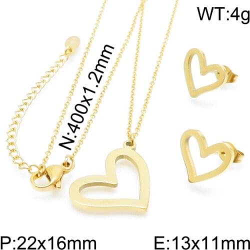 3 Colors Fashion Heart Stainless Steel Jewelry Pendant Earrings Sets For Women Free Shipping SBJZGJBC