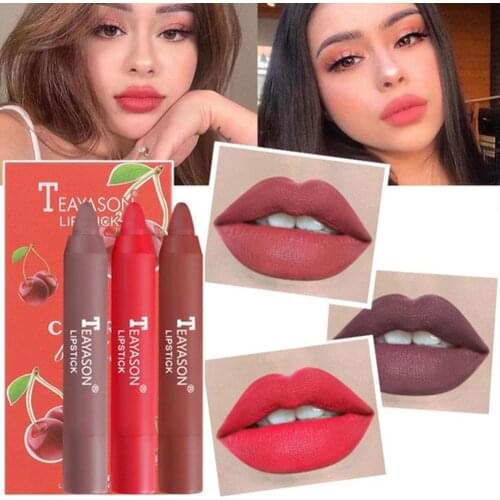 3Pcs/Set Korean Matte Velvet Lipstick Pen No Fading Waterproof Lip High Stick Lip Durable Mist Stick Makeup Nude Pigmented G7D8