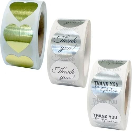 500pcs Round Bright silver Thank You Stickers Stickers for Wedding Birthday Christmas Pretty Gift Cards Envelope Sealing Label