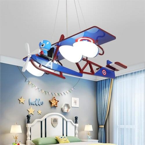 American cartoon blue captain aircraft pendant lights childrens room boys lamps modern bedroom Plane hanging lights lighting