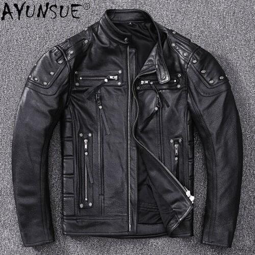 AYUNSUE Motorcycle Genuine Cow Leather Jacket Men Clothing Bomber Autumn Cowhide Coat Mens Jackets 2021 Chaquetas Hombre