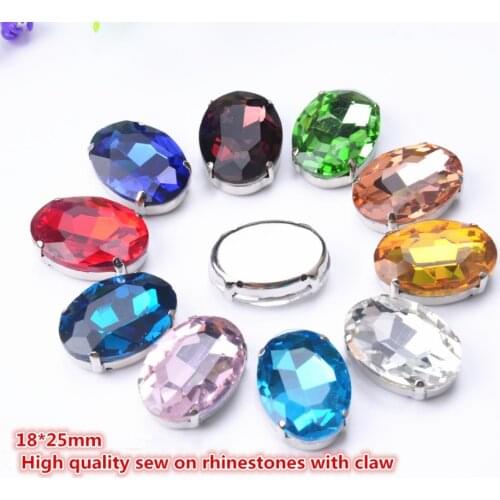 Free shippment! fancy 18*25mm 25pcs/lot oval sew on crystal beads with metal claw setting ,Sewing beads stone