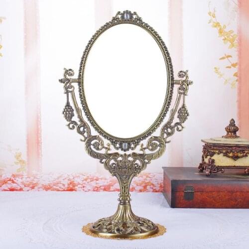 Antique large oval double-face desktop makeup dresser cosmetic mirror bedroom tale decorative mirror embossed metal frame 331C