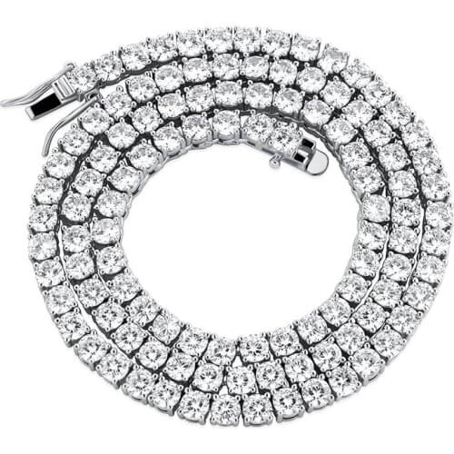 Luxury Mens Necklace European and American Fashion 3mm 925 Sterling Silver Hip-hop Single Row Tennis Chain Full Moissanite