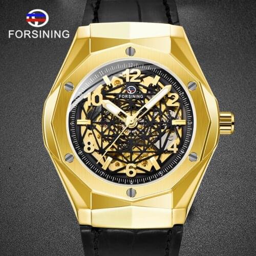 FORSINING Mens Clock Black Golden Mens Watches Automatic Mechanical Watch Top Brand Luxury Waterproof Luminous Watch