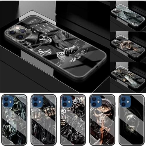 Aesthetic death skull Phone Case For iphone 11 12 Pro Max XR SE 2020 X XS Max 6 6s 7 8 Plus Tempered Glass TPU Back Cover