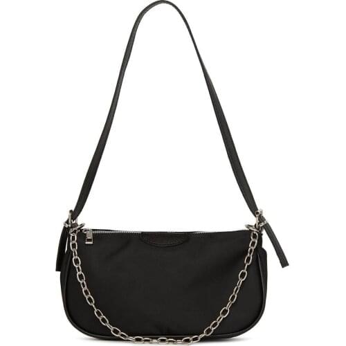 Black Satin Slim Chain Baget Baguette Bag Gc011500